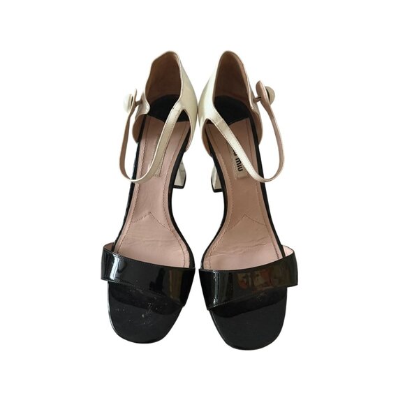 MIU MIU Mod Colorblock Black Ivor Patent Leather Sandals Heels Size 39 / US 9 - Picture 3 of 14